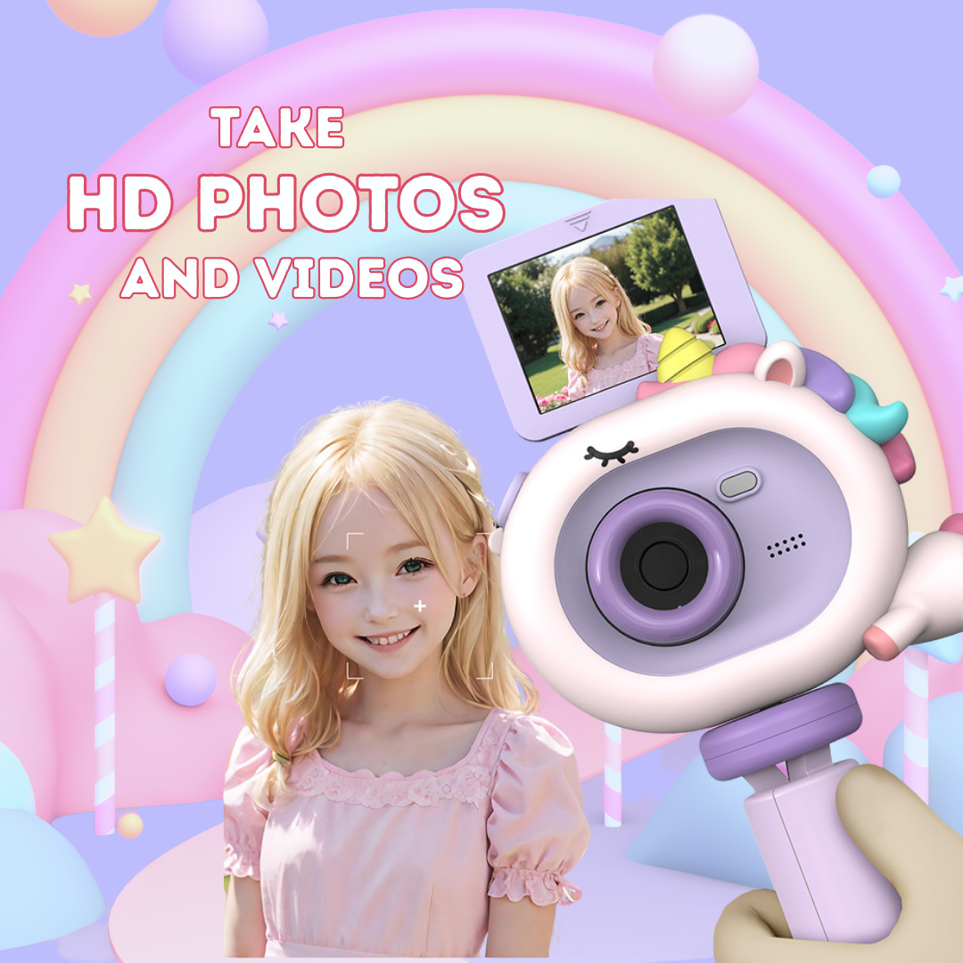Purple Unicorn HD Flip Screen Camera w/ Tripod Stand Pix & Play Co.